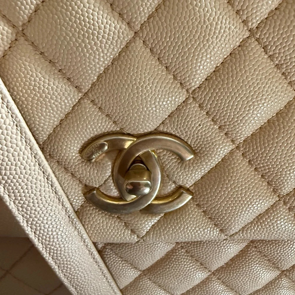 Coco Chanel beige quilted caviar, medium coco top